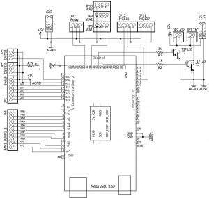Arduino MEGA用於雞舍模型環境監視和控制的示意圖。
